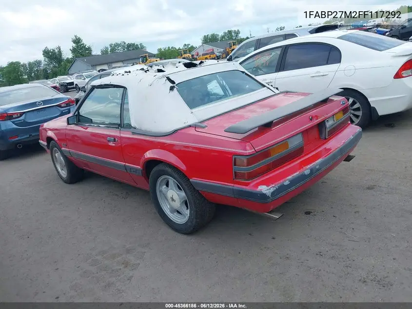 1985 Ford Mustang Lx/Gt VIN: 1FABP27M2FF117292 Lot: 45366186