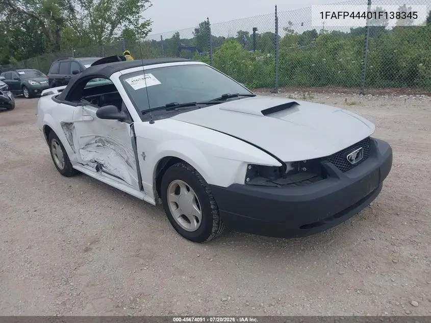 2001 Ford Mustang VIN: 1FAFP44401F138345 Lot: 45674091