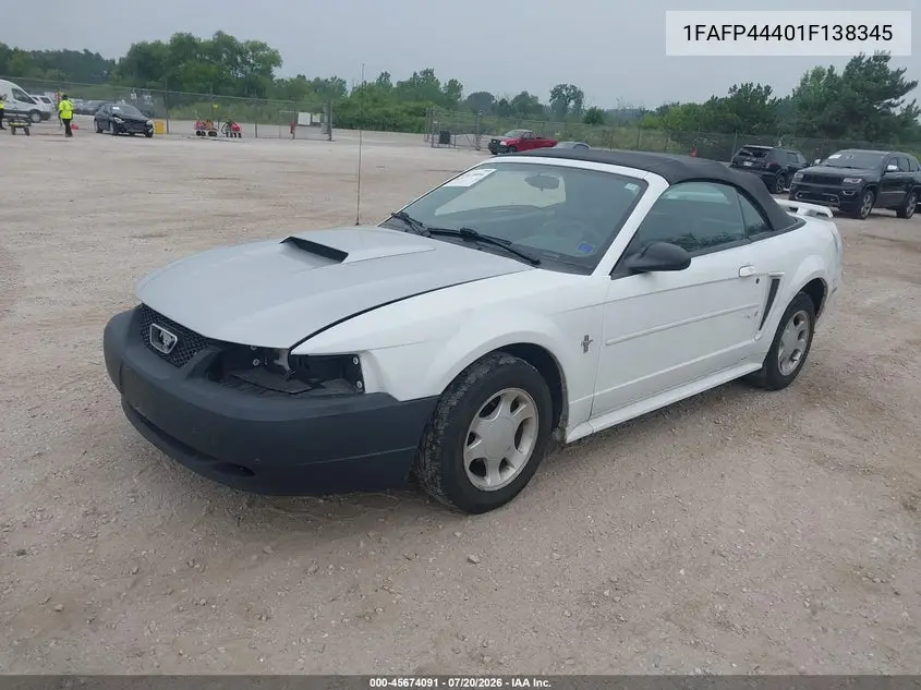 2001 Ford Mustang VIN: 1FAFP44401F138345 Lot: 45674091