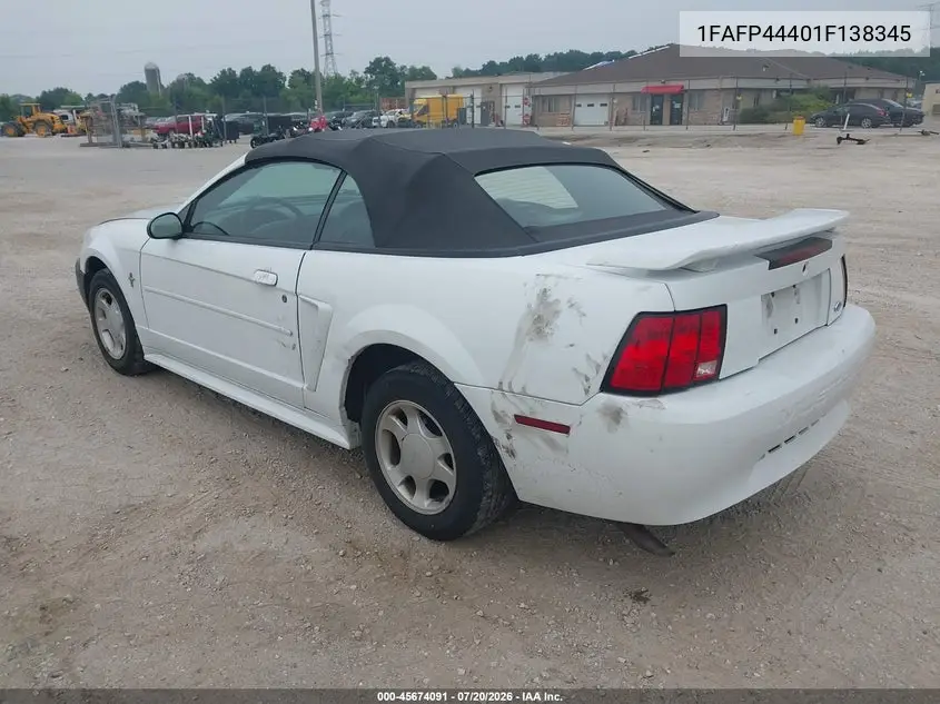2001 Ford Mustang VIN: 1FAFP44401F138345 Lot: 45674091