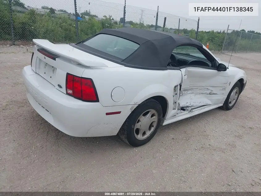 2001 Ford Mustang VIN: 1FAFP44401F138345 Lot: 45674091