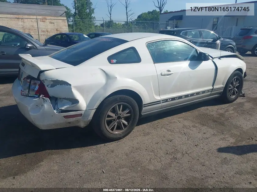 2006 Ford Mustang V6 VIN: 1ZVFT80N165174745 Lot: 45372461