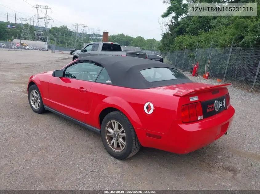 2006 Ford Mustang V6 VIN: 1ZVHT84N165231318 Lot: 45500549