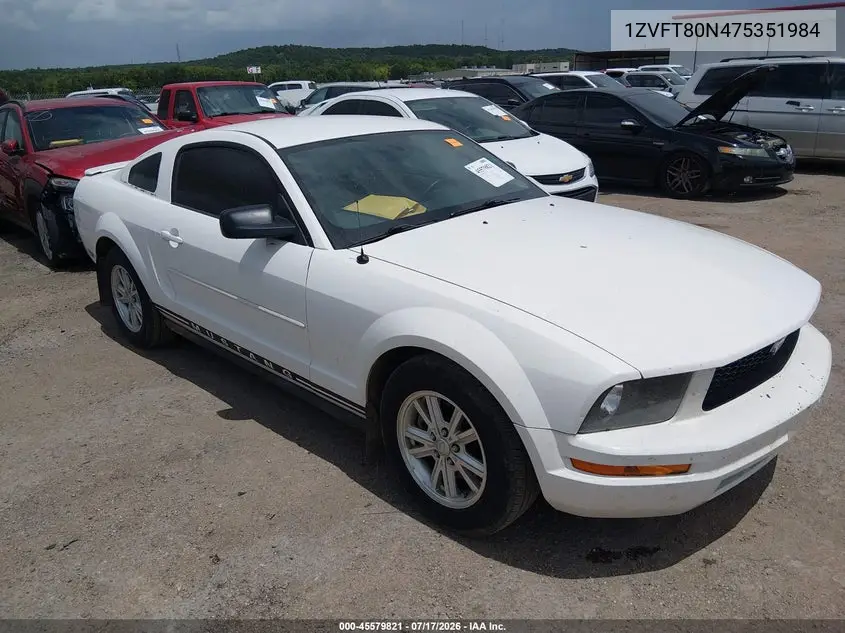 2007 Ford Mustang V6 Deluxe/V6 Premium VIN: 1ZVFT80N475351984 Lot: 45579821