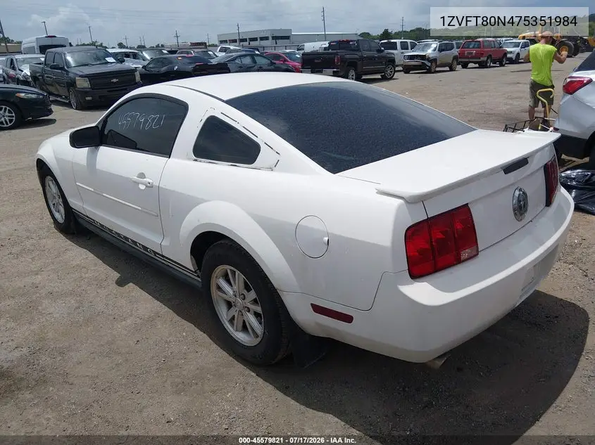 2007 Ford Mustang V6 Deluxe/V6 Premium VIN: 1ZVFT80N475351984 Lot: 45579821