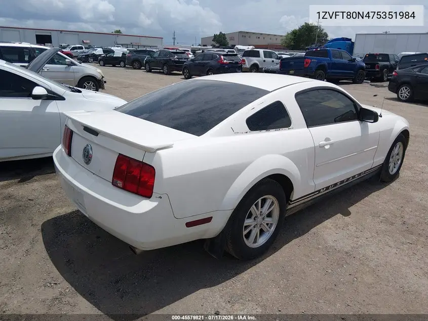 2007 Ford Mustang V6 Deluxe/V6 Premium VIN: 1ZVFT80N475351984 Lot: 45579821