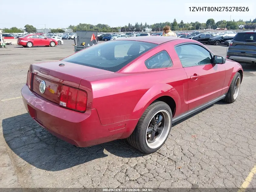 2007 Ford Mustang V6 Deluxe/V6 Premium VIN: 1ZVHT80N275278526 Lot: 45675767