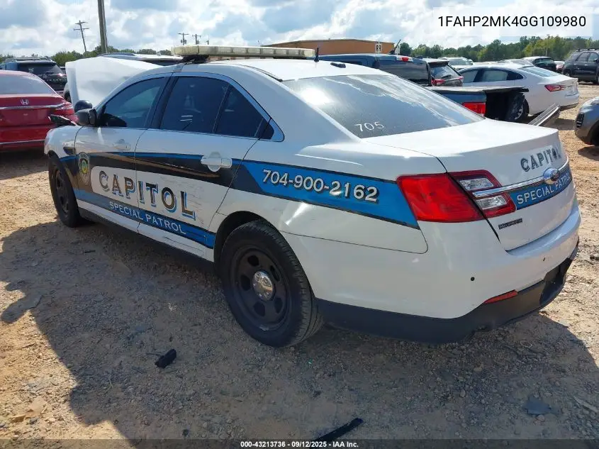 2016 Ford Police Interceptor VIN: 1FAHP2MK4GG109980 Lot: 43213736