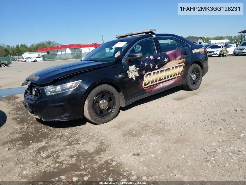 2016 Ford Police Interceptor VIN: 1FAHP2MK3GG128231 Lot: 44843575