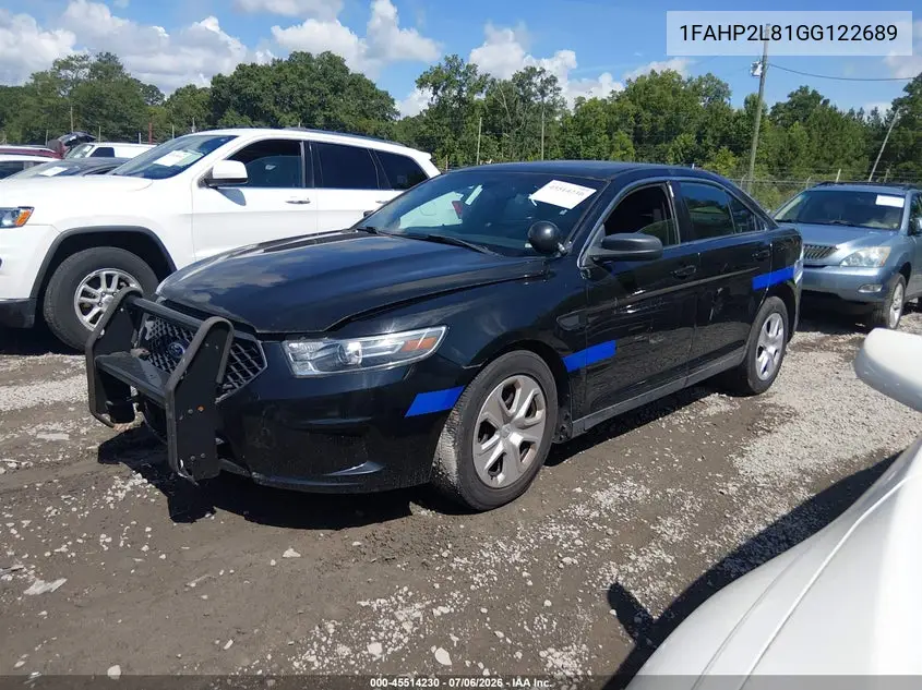 2016 Ford Police Interceptor VIN: 1FAHP2L81GG122689 Lot: 45514230