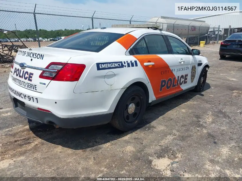 2018 Ford Police Interceptor VIN: 1FAHP2MK0JG114567 Lot: 42447283