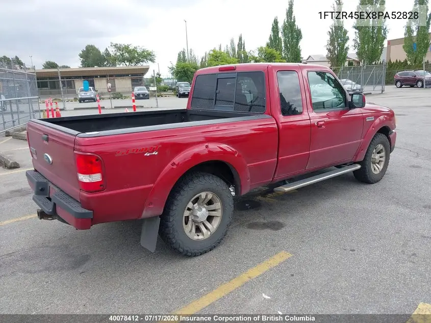 2008 Ford Ranger Super Cab VIN: 1FTZR45EX8PA52828 Lot: 40078412