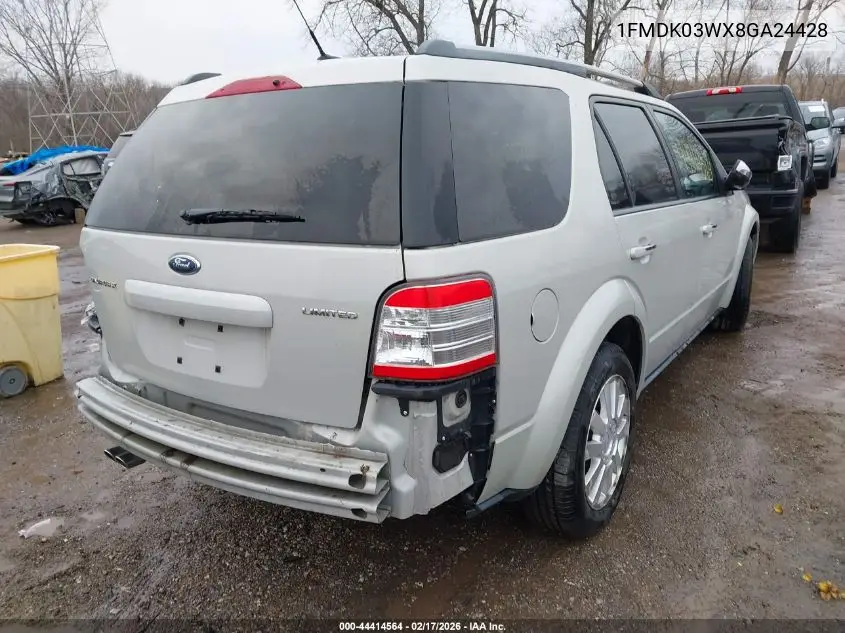 2008 Ford Taurus X Limited VIN: 1FMDK03WX8GA24428 Lot: 44414564