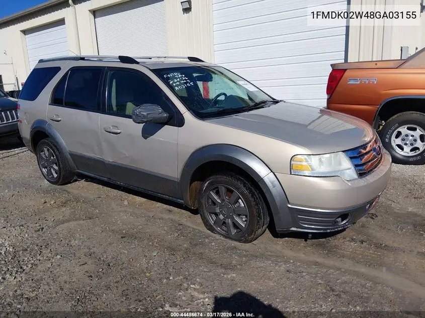 2008 Ford Taurus X Sel VIN: 1FMDK02W48GA03155 Lot: 44486674