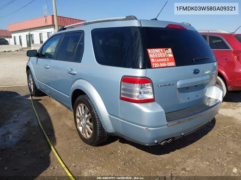 2008 Ford Taurus X Limited VIN: 1FMDK03W58GA09321 Lot: 44801917