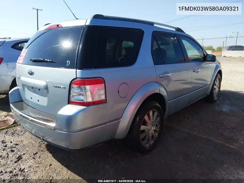 2008 Ford Taurus X Limited VIN: 1FMDK03W58GA09321 Lot: 44801917