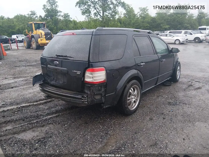 2008 Ford Taurus X Limited VIN: 1FMDK06W88GA25475 Lot: 45208425