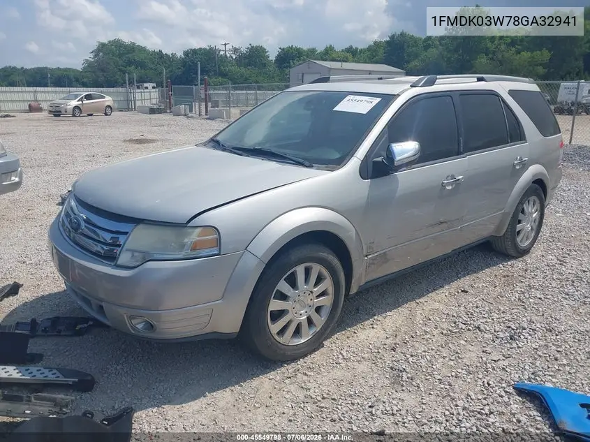 2008 Ford Taurus X Limited VIN: 1FMDK03W78GA32941 Lot: 45549798