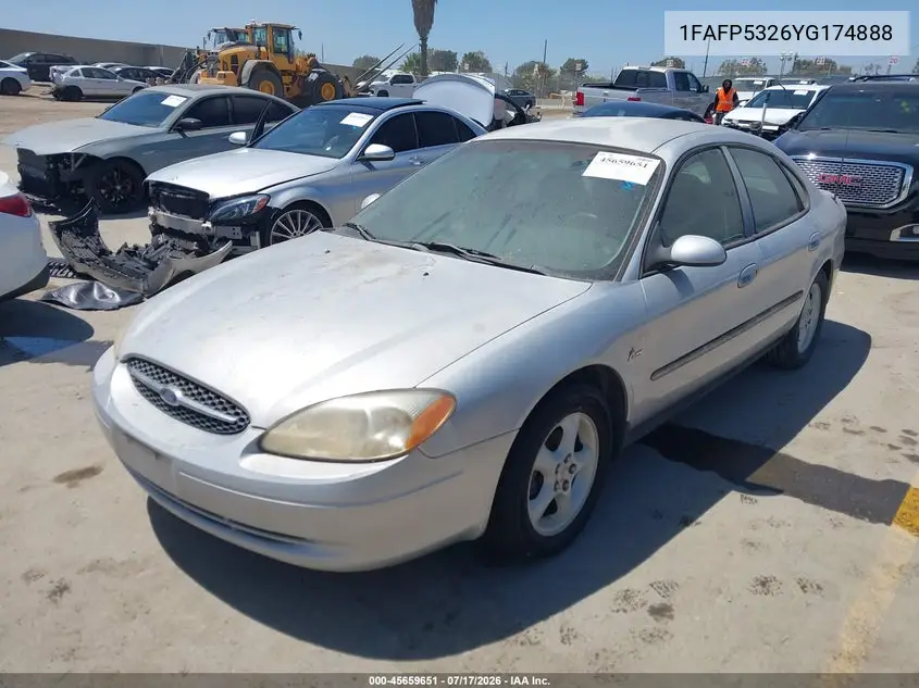 2000 Ford Taurus Se VIN: 1FAFP5326YG174888 Lot: 45659651