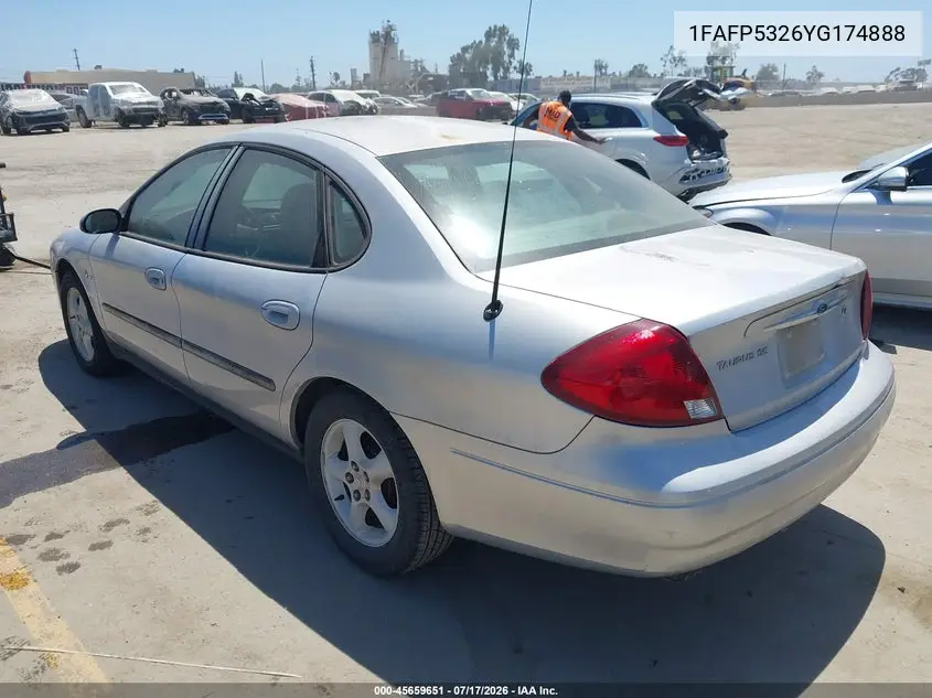 2000 Ford Taurus Se VIN: 1FAFP5326YG174888 Lot: 45659651