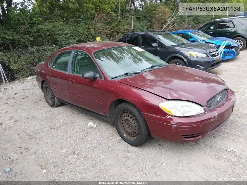 2006 Ford Taurus Se VIN: 1FAFP53UX6A201138 Lot: 45663550