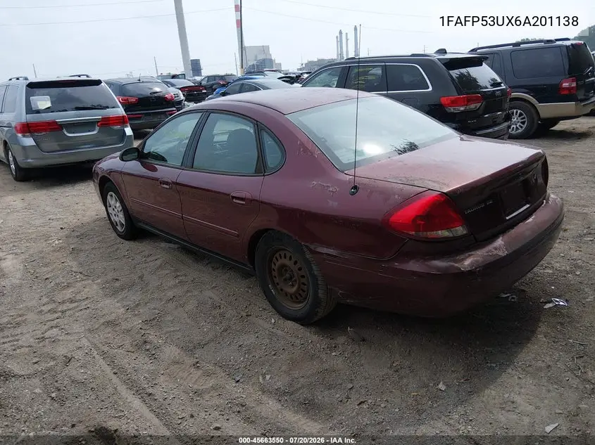 2006 Ford Taurus Se VIN: 1FAFP53UX6A201138 Lot: 45663550