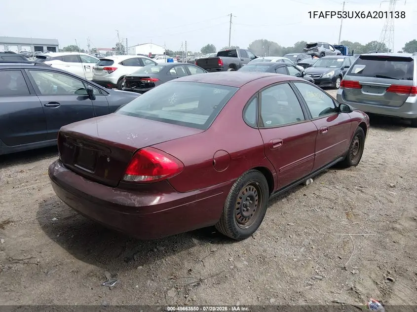 2006 Ford Taurus Se VIN: 1FAFP53UX6A201138 Lot: 45663550