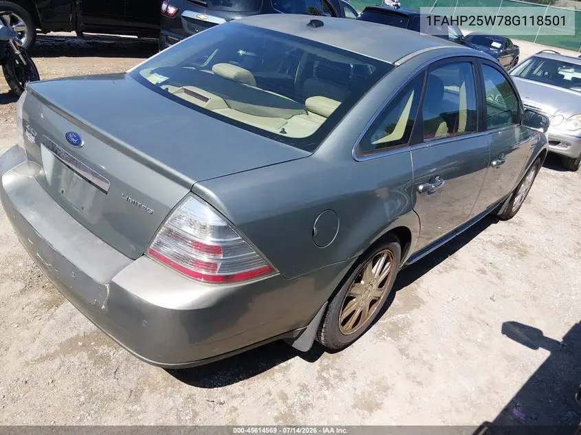 2008 Ford Taurus Limited VIN: 1FAHP25W78G118501 Lot: 45614569