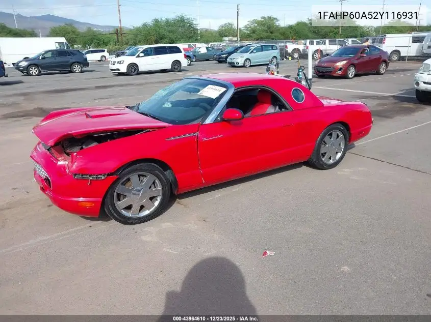 2002 Ford Thunderbird VIN: 1FAHP60A52Y116931 Lot: 43964610