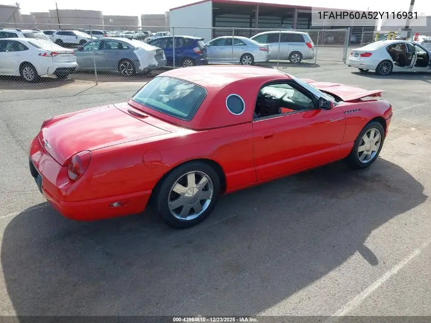 2002 Ford Thunderbird VIN: 1FAHP60A52Y116931 Lot: 43964610