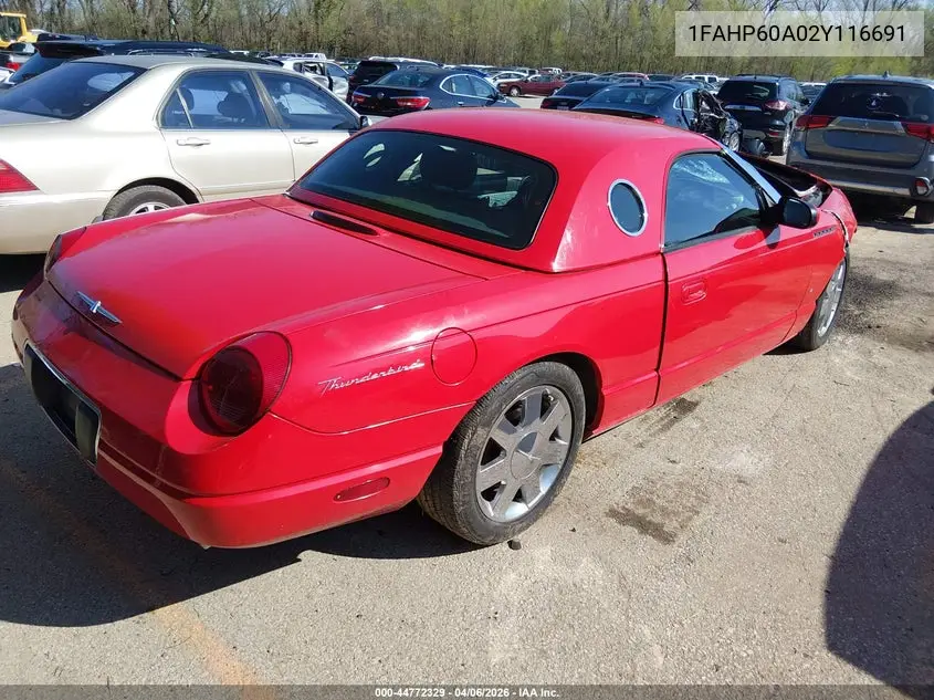 2002 Ford Thunderbird VIN: 1FAHP60A02Y116691 Lot: 44772329
