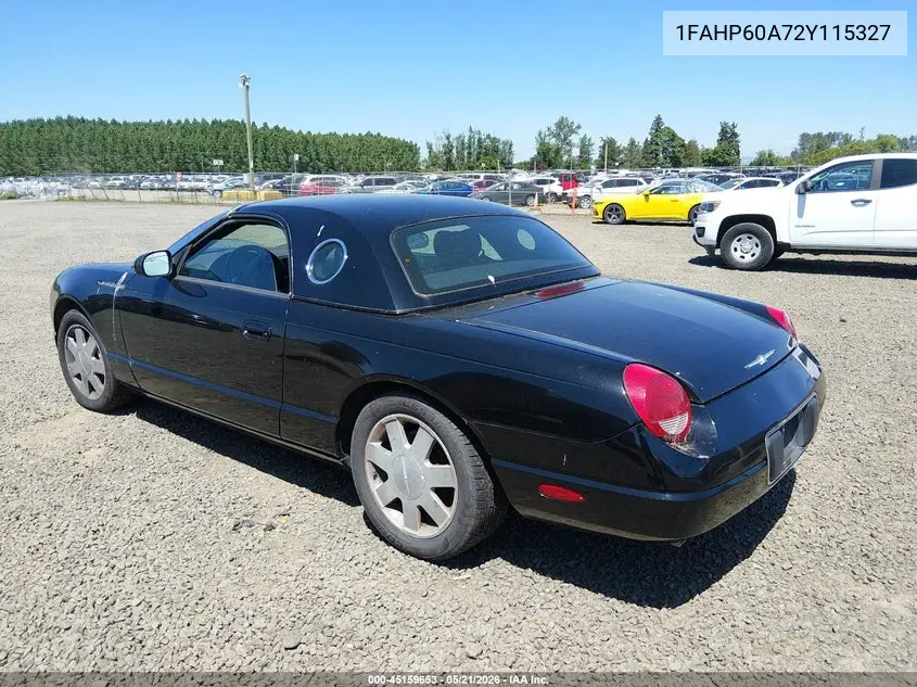 2002 Ford Thunderbird VIN: 1FAHP60A72Y115327 Lot: 45159653