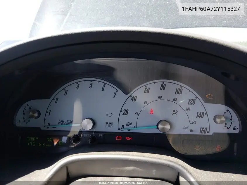 2002 Ford Thunderbird VIN: 1FAHP60A72Y115327 Lot: 45159653