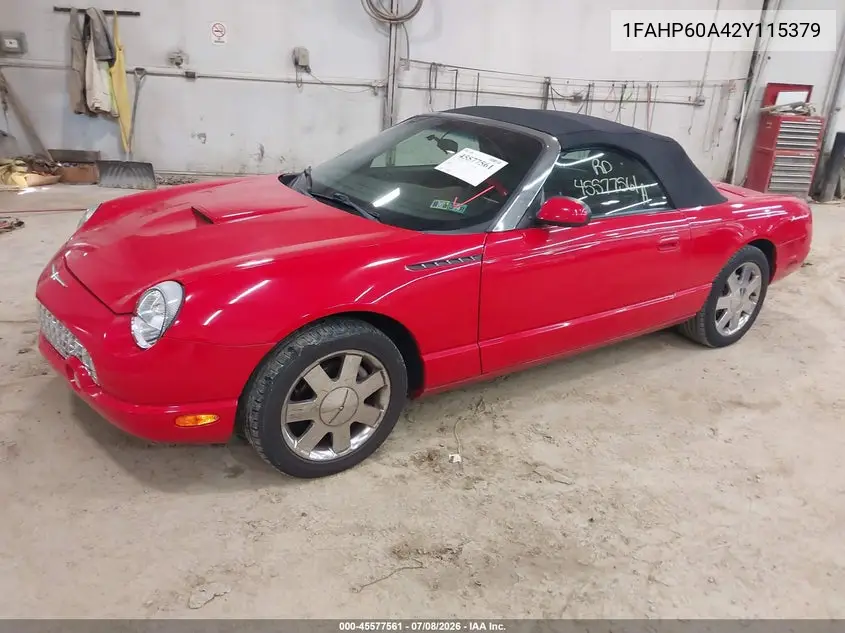 2002 Ford Thunderbird Deluxe/Premium/W/Hardtop Deluxe/W/Hardtop Premium VIN: 1FAHP60A42Y115379 Lot: 45577561