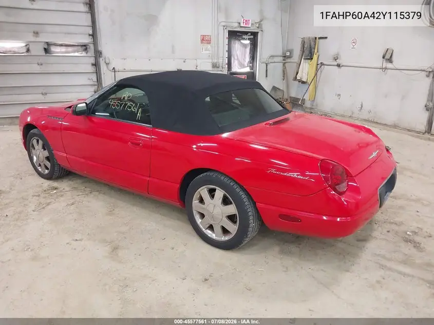 2002 Ford Thunderbird Deluxe/Premium/W/Hardtop Deluxe/W/Hardtop Premium VIN: 1FAHP60A42Y115379 Lot: 45577561
