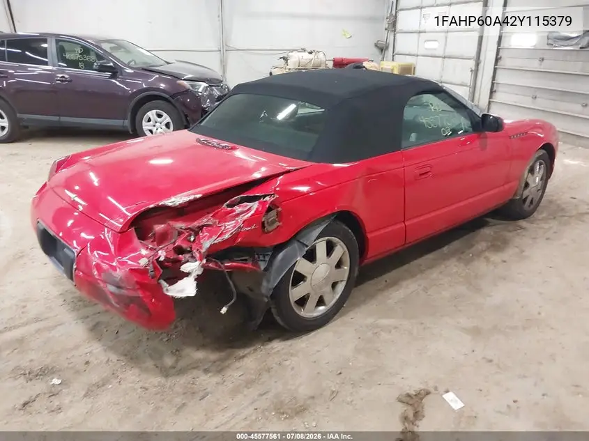 2002 Ford Thunderbird Deluxe/Premium/W/Hardtop Deluxe/W/Hardtop Premium VIN: 1FAHP60A42Y115379 Lot: 45577561