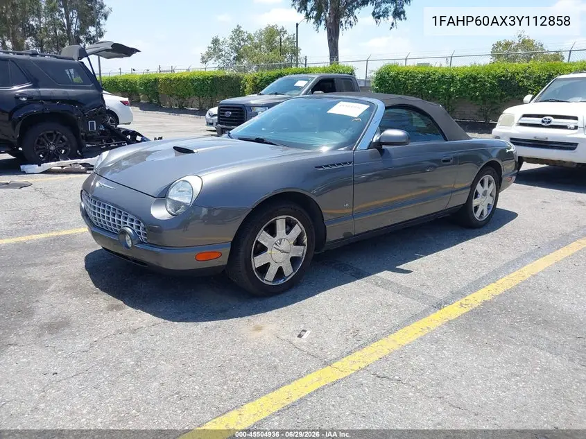 2003 Ford Thunderbird VIN: 1FAHP60AX3Y112858 Lot: 45504936