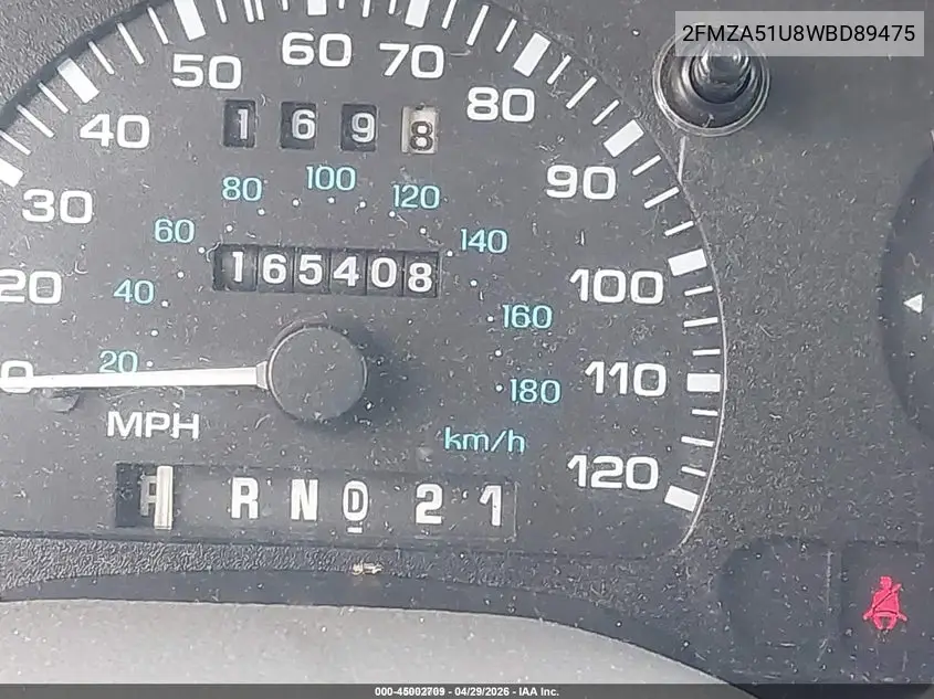 1998 Ford Windstar Base 3.0/Gl VIN: 2FMZA51U8WBD89475 Lot: 45002709