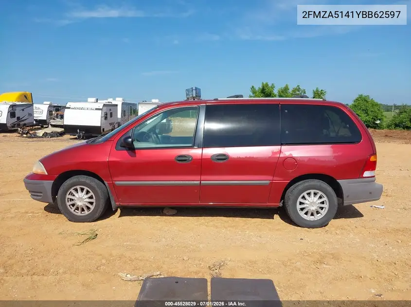 2000 Ford Windstar Lx VIN: 2FMZA5141YBB62597 Lot: 45528029