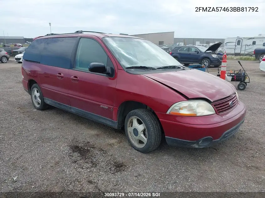 2003 Ford Windstar Sport VIN: 2FMZA57463BB81792 Lot: 30093729