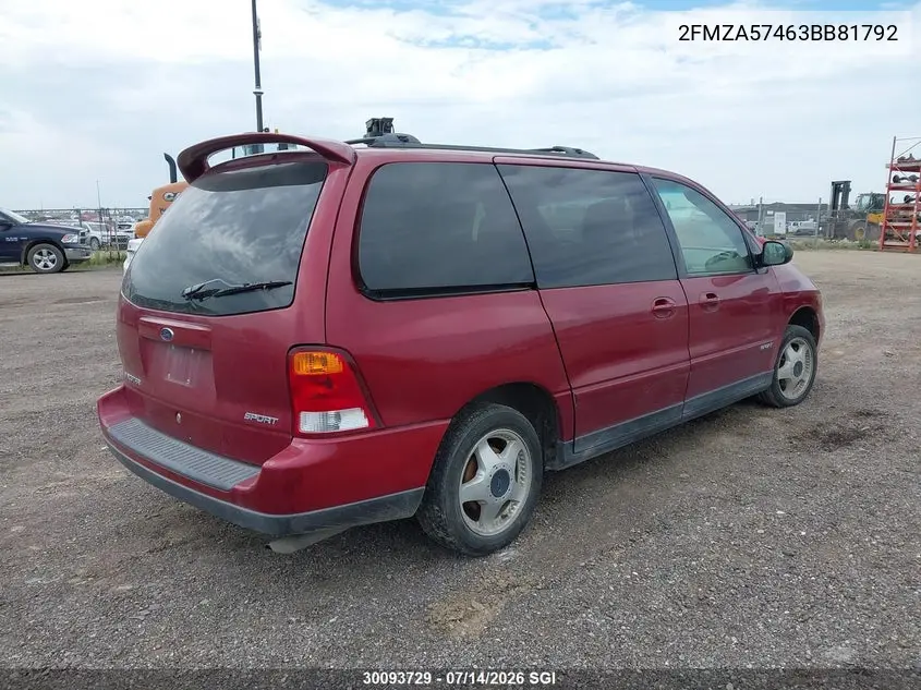 2003 Ford Windstar Sport VIN: 2FMZA57463BB81792 Lot: 30093729