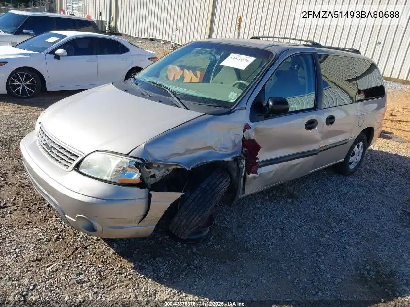 2003 Ford Windstar Lx VIN: 2FMZA51493BA80688 Lot: 43676376
