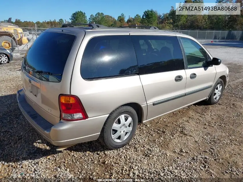 2003 Ford Windstar Lx VIN: 2FMZA51493BA80688 Lot: 43676376