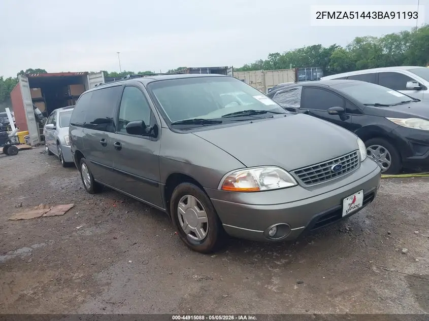 2003 Ford Windstar Lx VIN: 2FMZA51443BA91193 Lot: 44915088