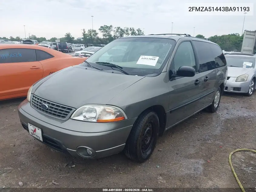 2003 Ford Windstar Lx VIN: 2FMZA51443BA91193 Lot: 44915088