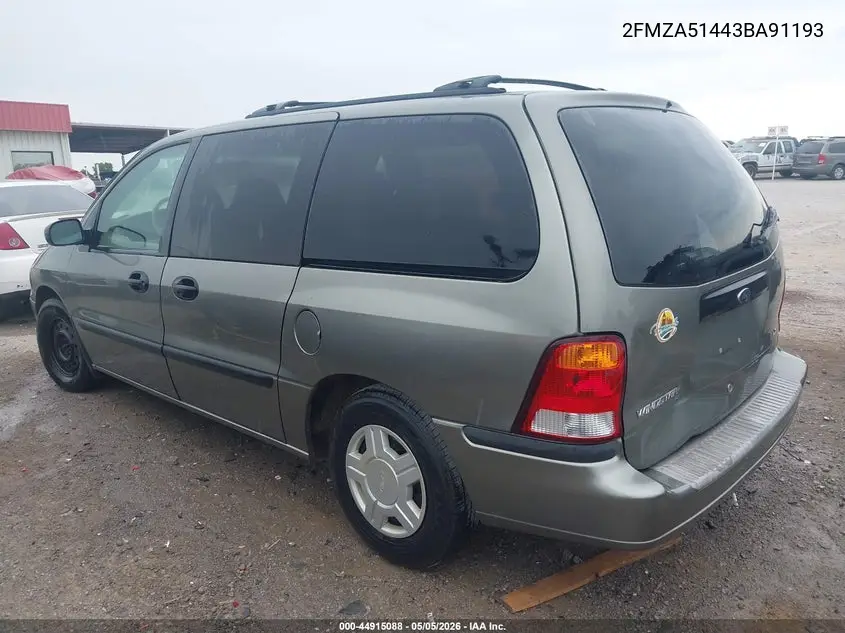 2003 Ford Windstar Lx VIN: 2FMZA51443BA91193 Lot: 44915088