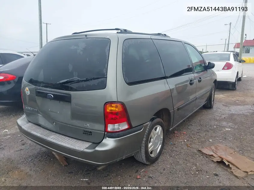 2003 Ford Windstar Lx VIN: 2FMZA51443BA91193 Lot: 44915088