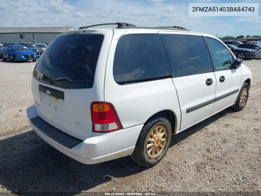 2003 Ford Windstar Lx VIN: 2FMZA51403BA84743 Lot: 45190903