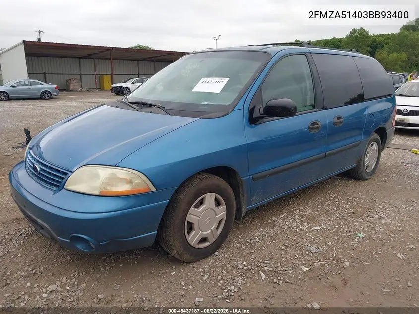 2003 Ford Windstar Lx VIN: 2FMZA51403BB93400 Lot: 45437187