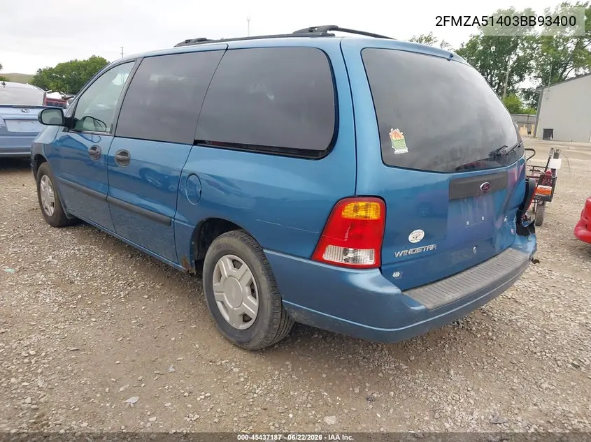 2003 Ford Windstar Lx VIN: 2FMZA51403BB93400 Lot: 45437187